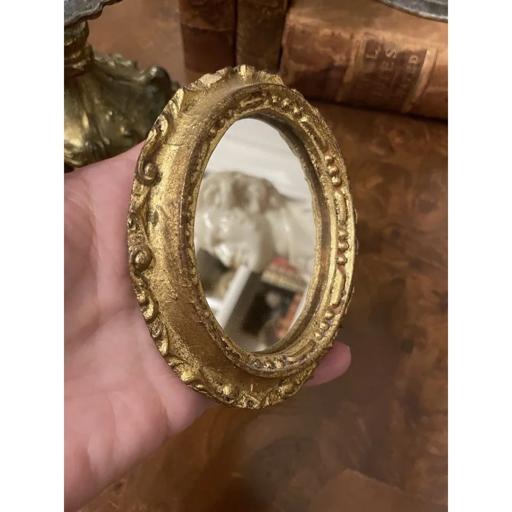 Vtg Florentine Oval Gold Wall Mirror Ornate  Italy Small 3.5x4.5